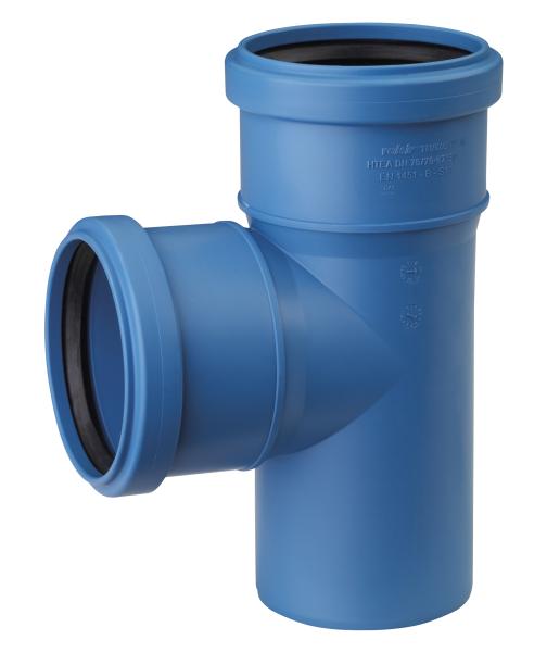 HT Rohr Abflussrohr Sanitärrohr schallgedämmt blau Abzweig 87 Grad T-Stück